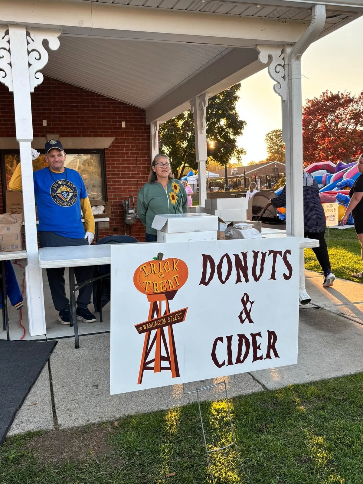 The donuts and cider table at the New Baltimore Trunk or Treat on Washington Street