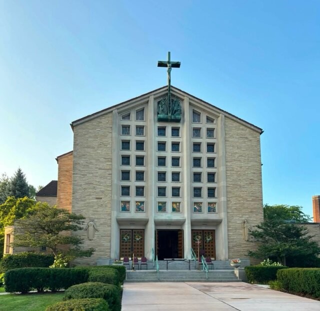Front of St Clare of Montefalco Church in Grosse Pointe Park on the day of the Centennial Mass
