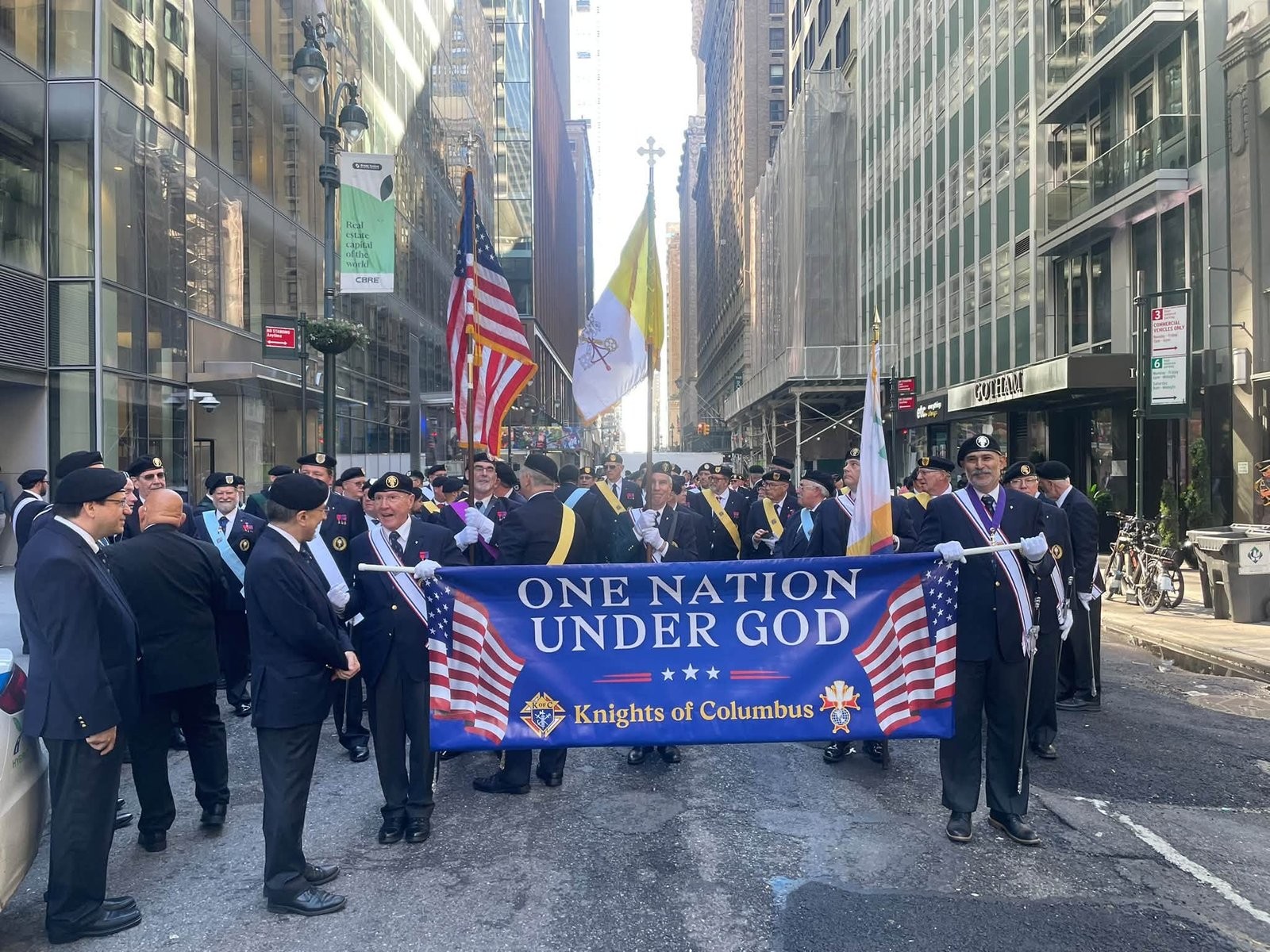 Knights of Columbus One Nation Under God banner in New York City